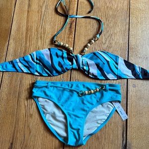 Bead accent teal swimsuit size small